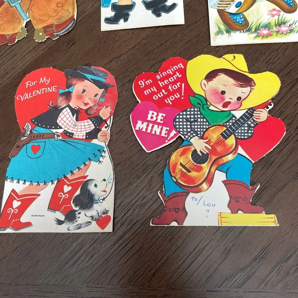 Vintage 1960's Valentine Card Die Cut Cowboy Western Indian Pirate Cowgirl USED